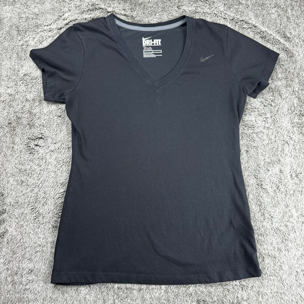 Nike Dri-Fit V-Neck Slim Tee Women's Medium Black